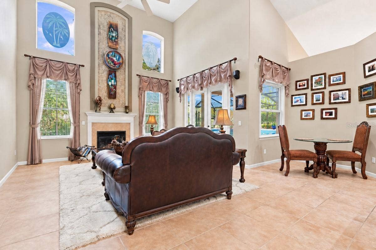 Two story family room.
