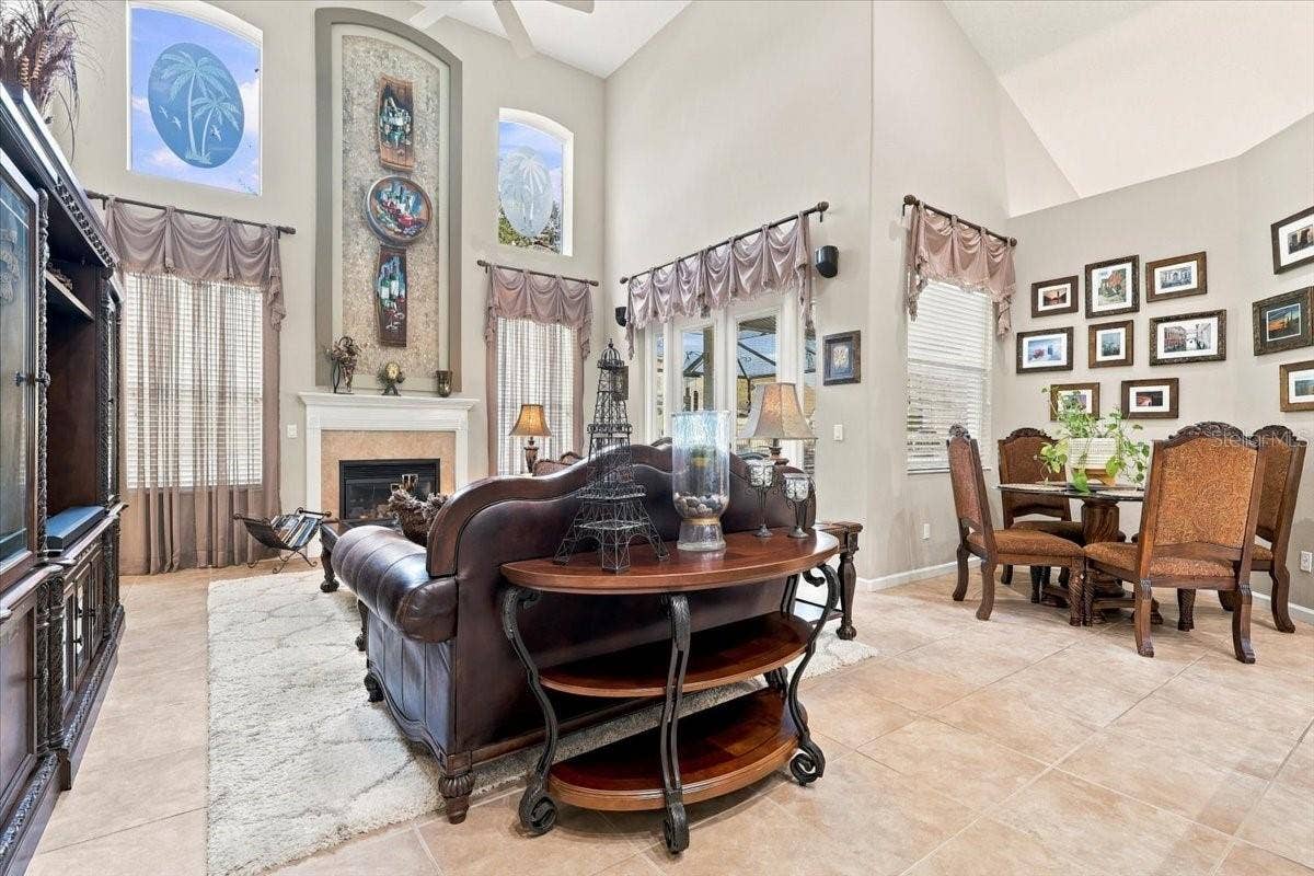 Two story family room.