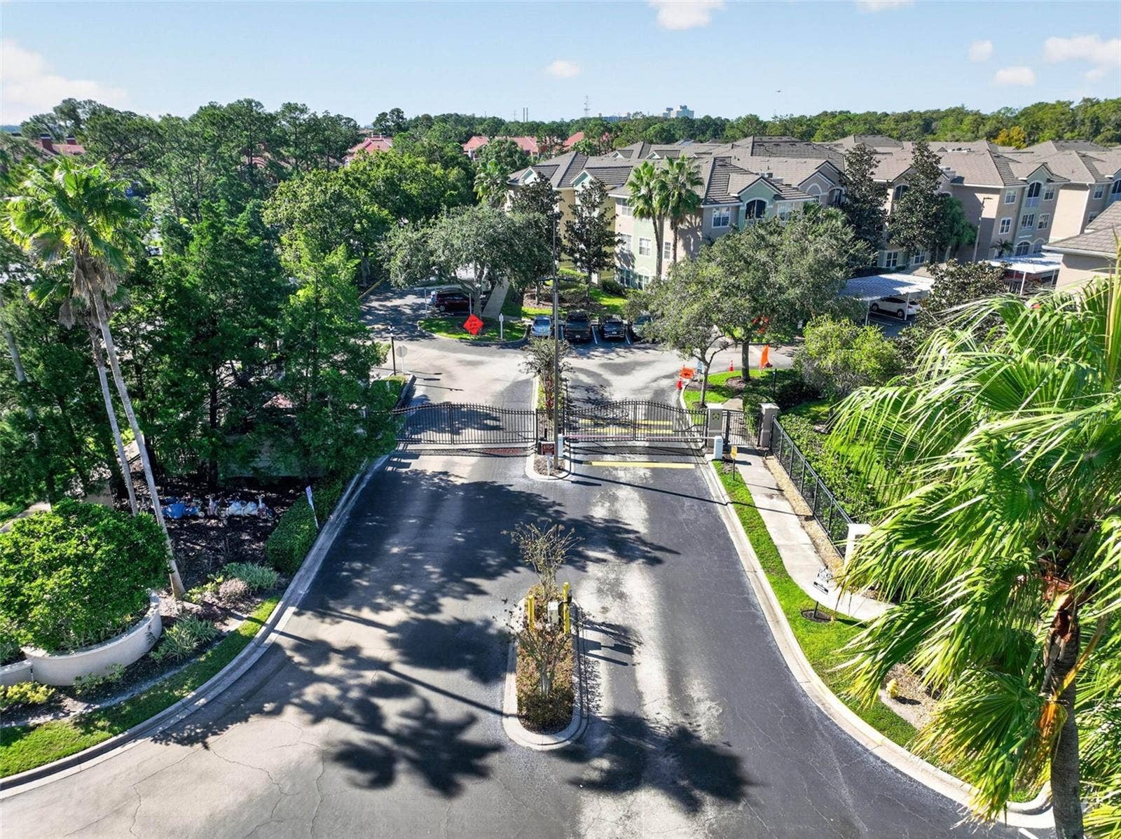 Aerial of gated community entrance