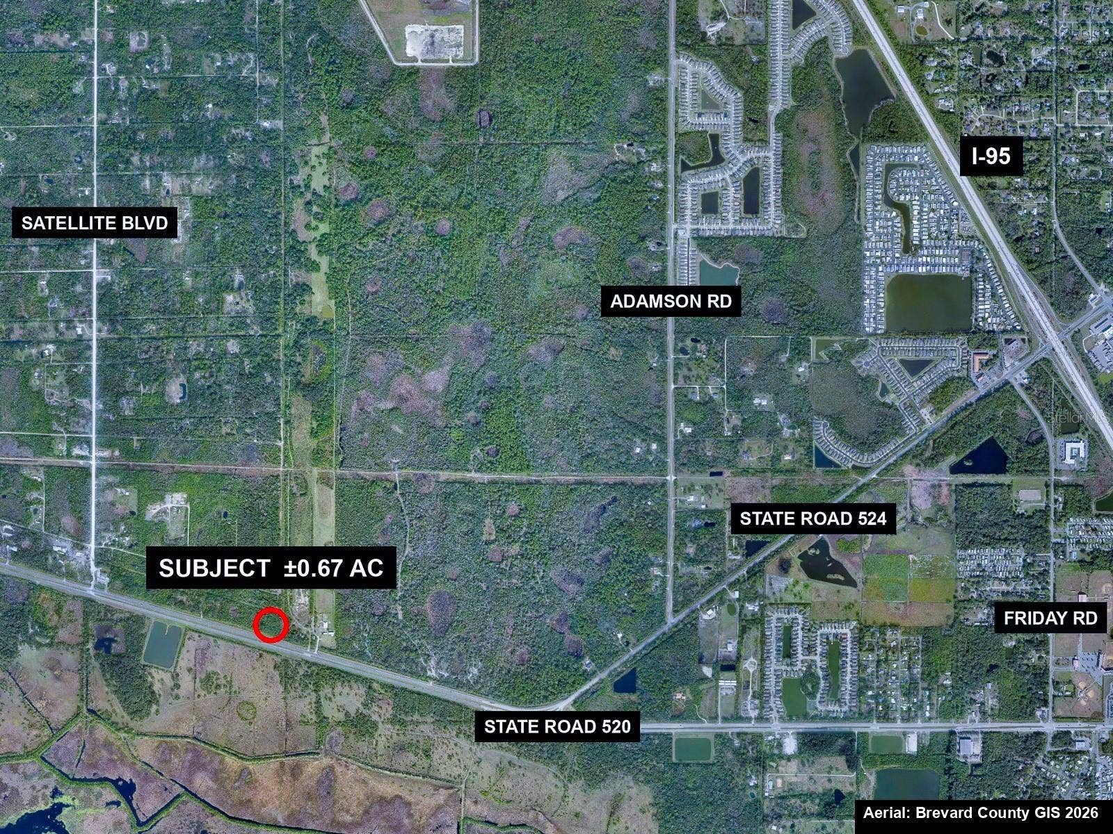 STATE ROUTE 520, Cocoa, FL 32926 Location map. Subject circled in red on SR 520 west of I-95, near SR 524, Adamson Rd and Friday Rd.