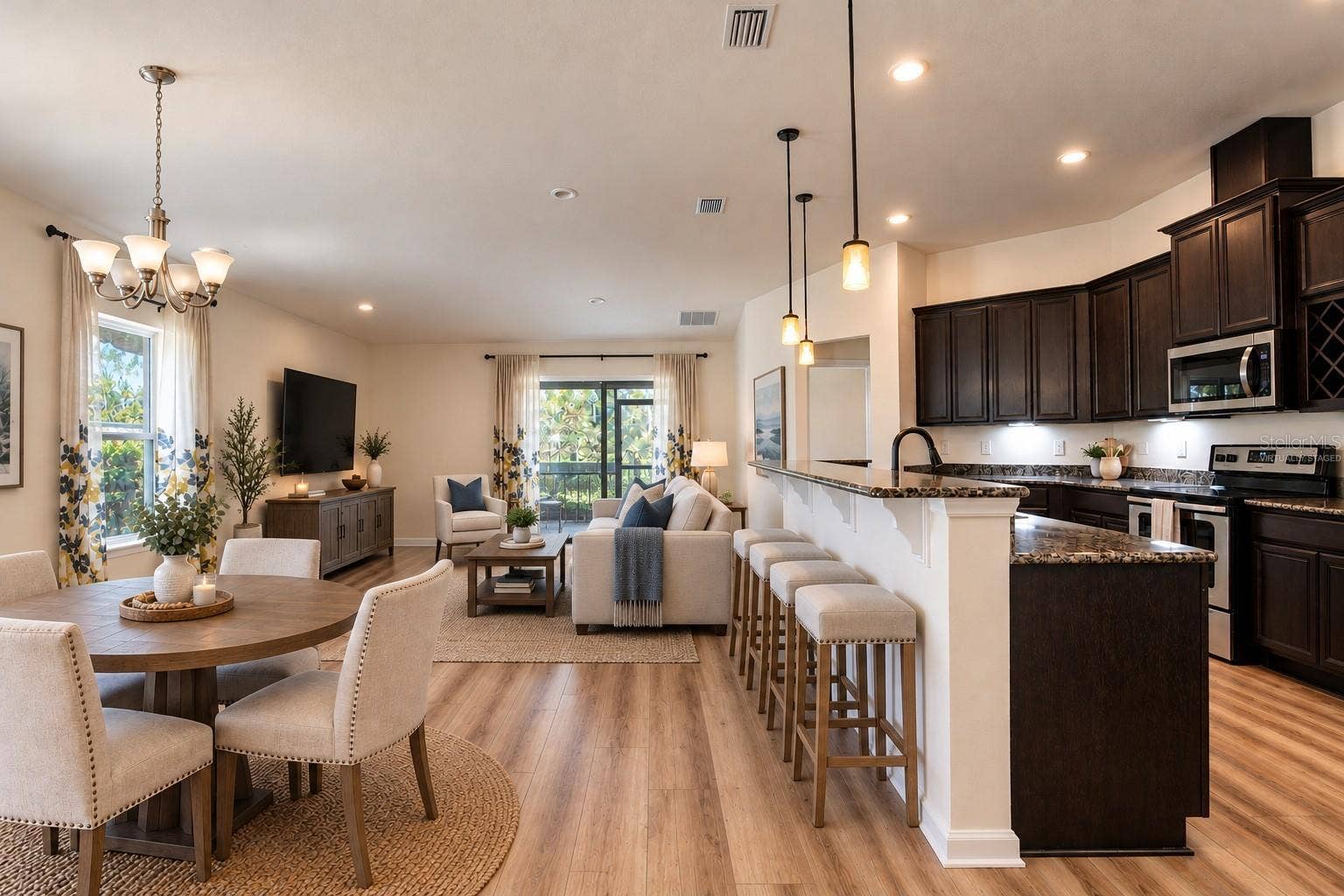 Dining and great room -virtually staged