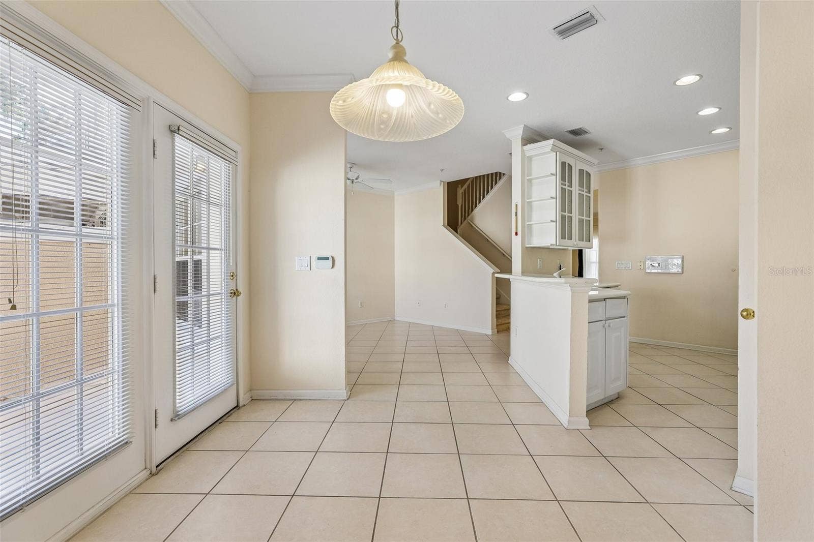 Casual dining, open kitchen, family room.
