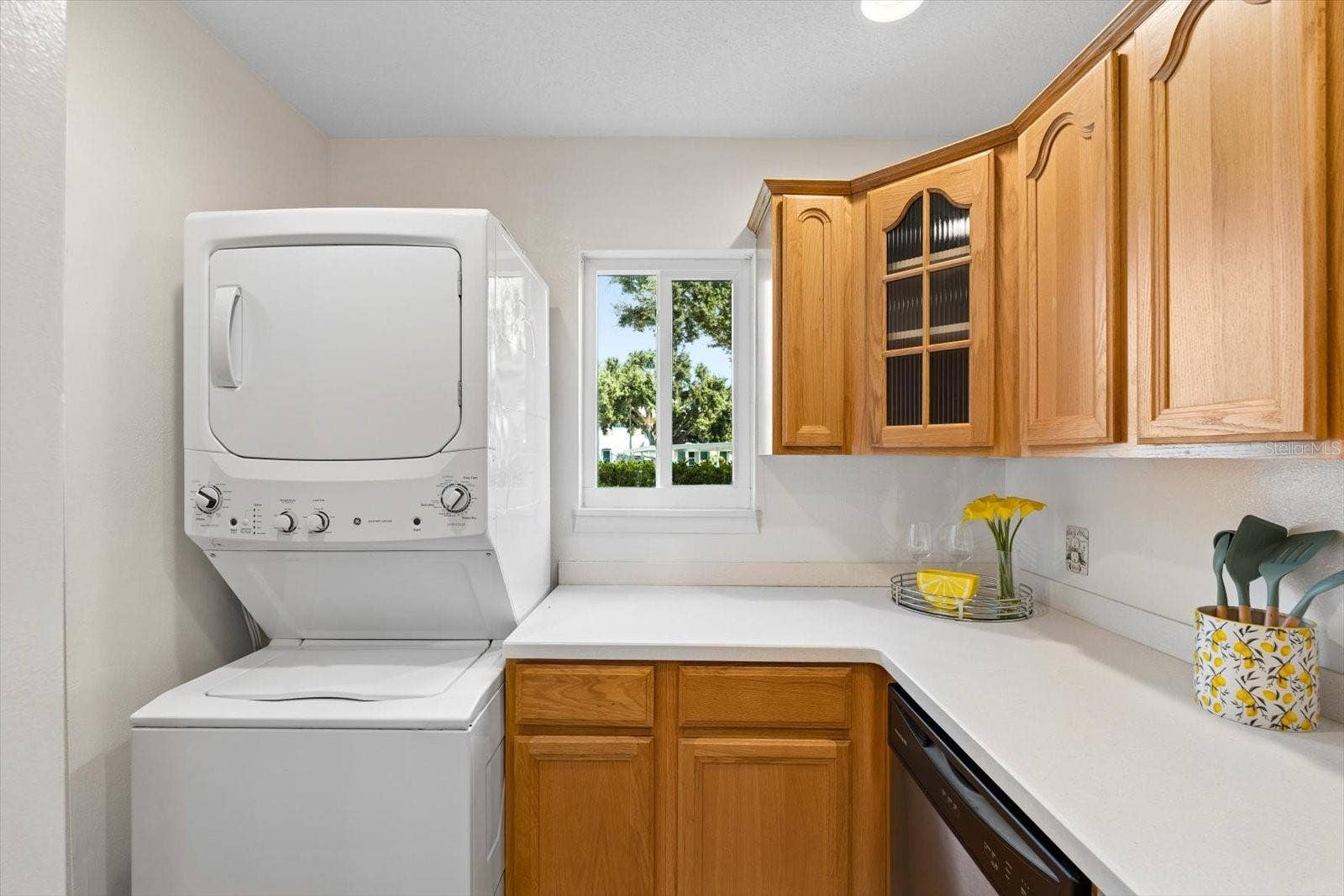 stackable laundry in kitchen