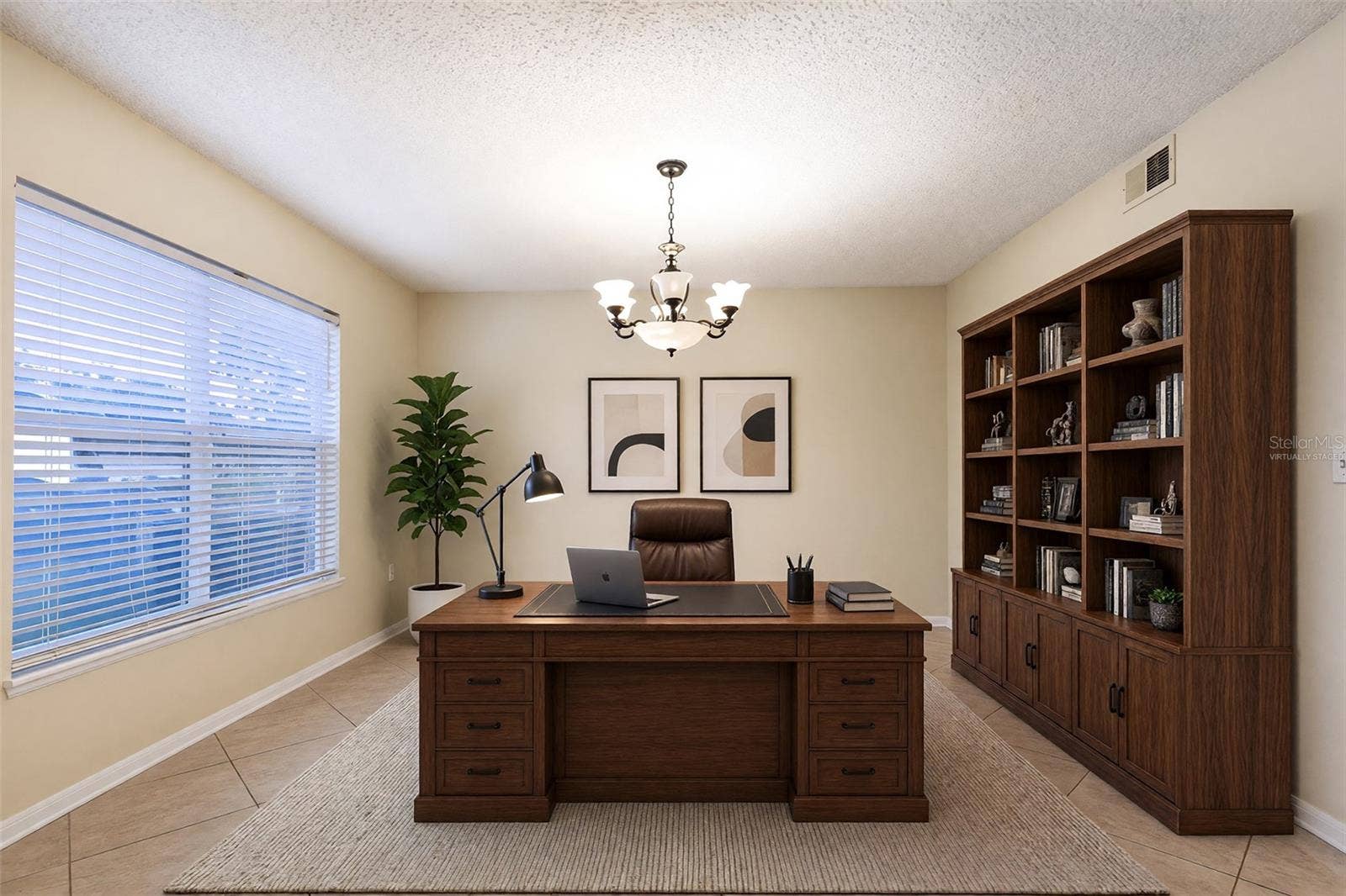 VIRTUALLY STAGED LIVING ROOM SET AS AN OFFICE