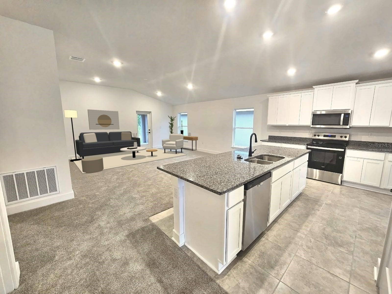 Kitchen and living room - virtually staged