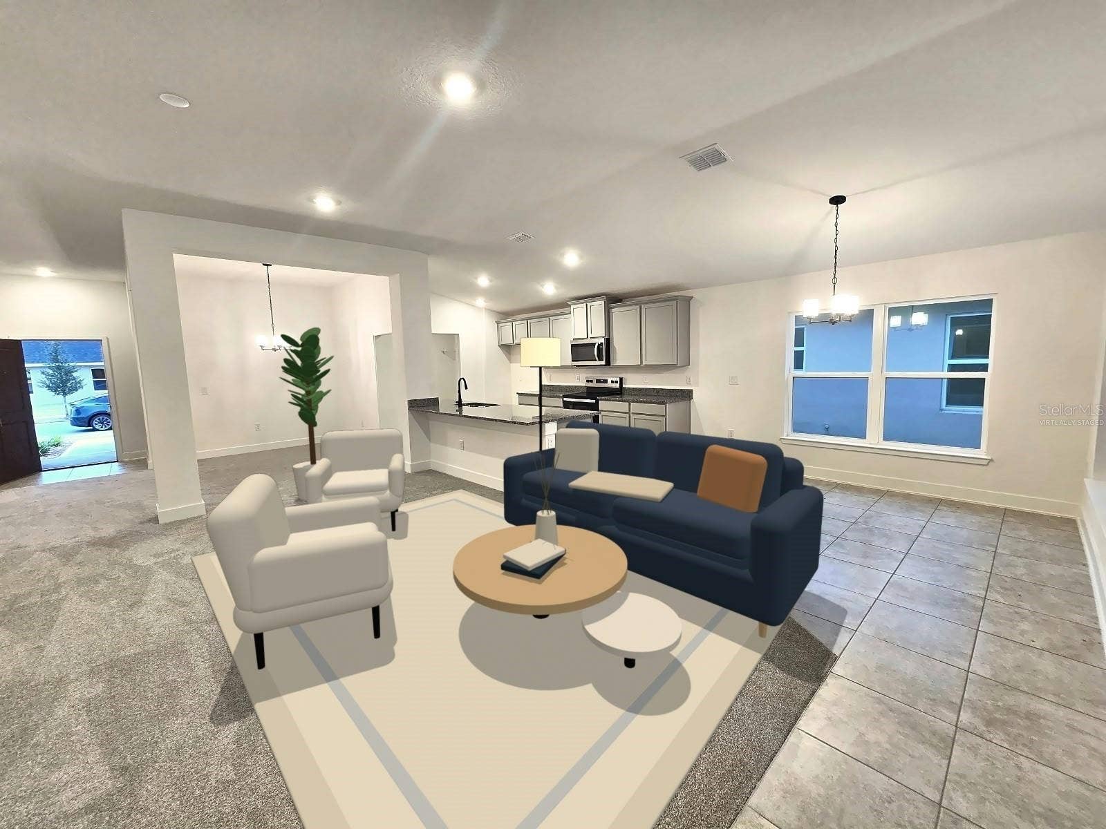 Great room - virtually staged
