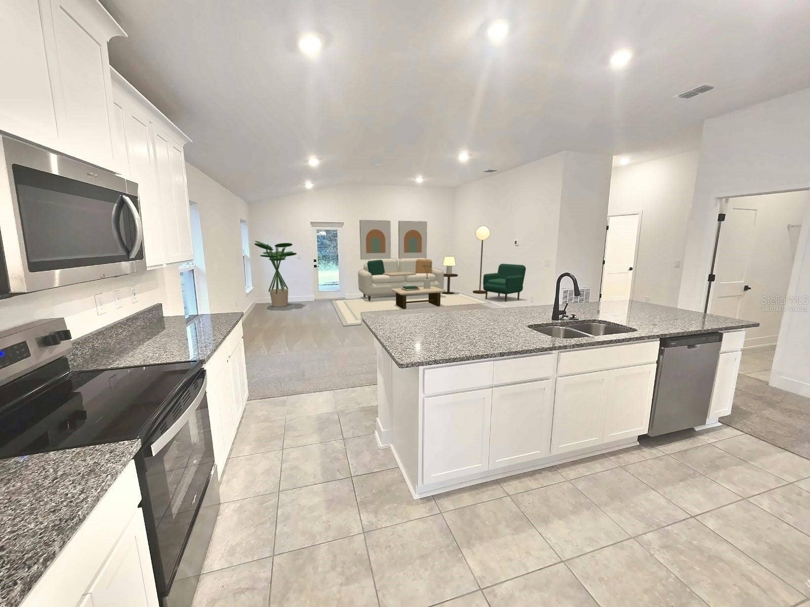 Kitchen and family room - virtually staged