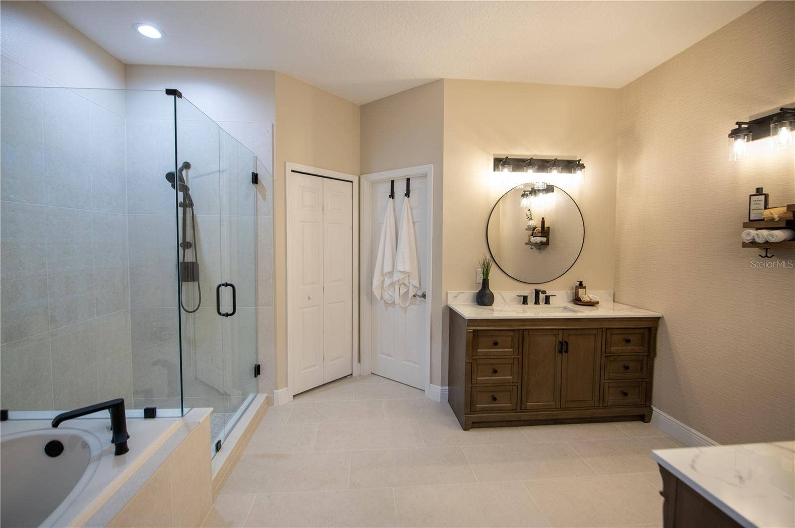 new tile & shower & duel vanities