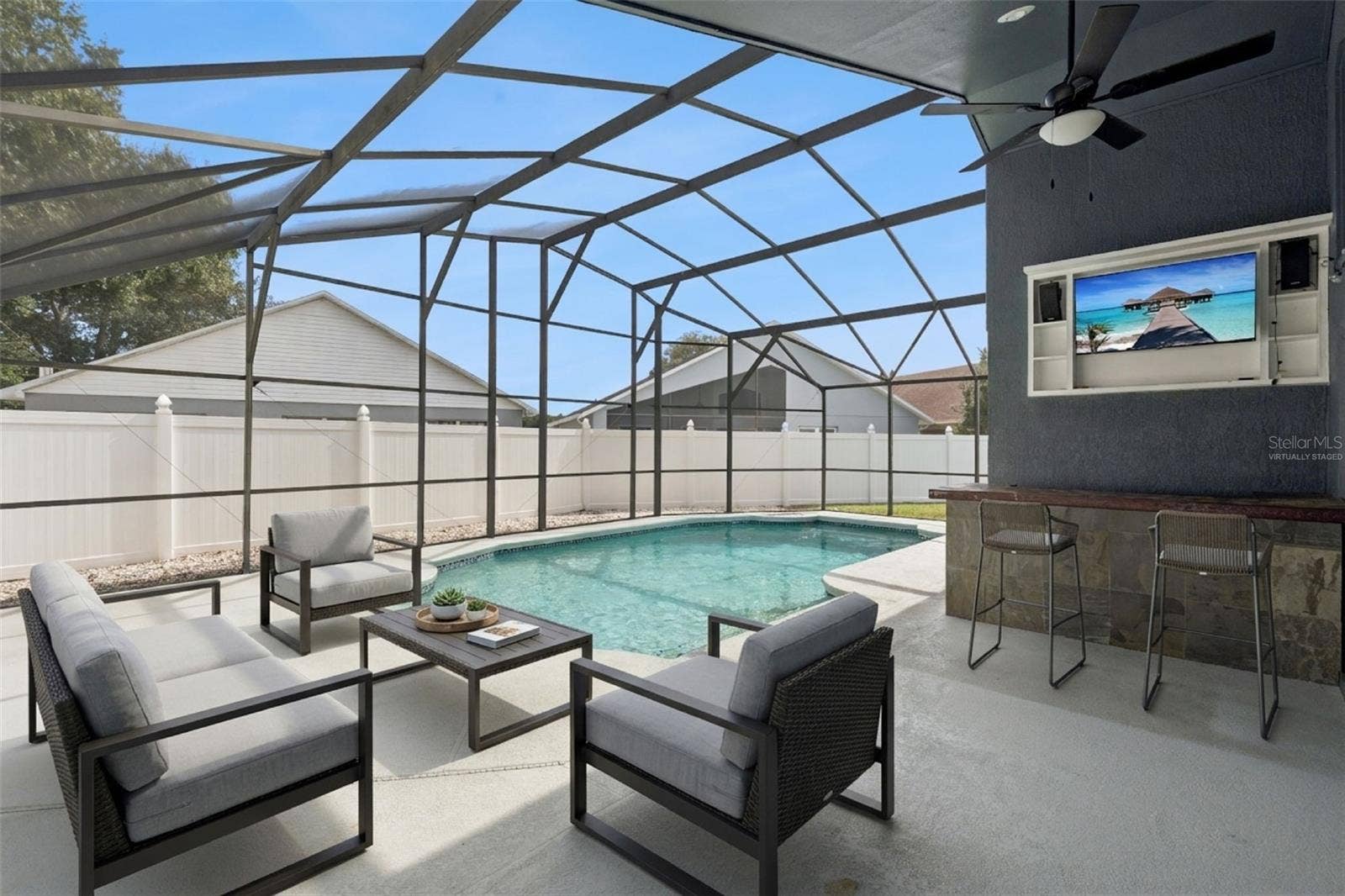 381 MAINSAIL COURT, Lake Mary, FL 32746 *Virtually staged* Lanai and pool with a built in bar