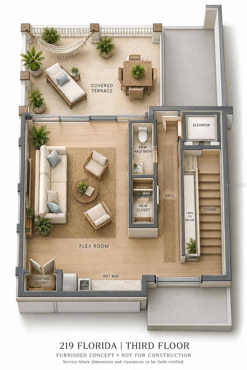 219 FLORIDA AVENUE, New Smyrna Beach, FL 32169 Architectural rendering for illustrative purposes only. Home is under construction. Final design, materials, finishes, and features may vary.