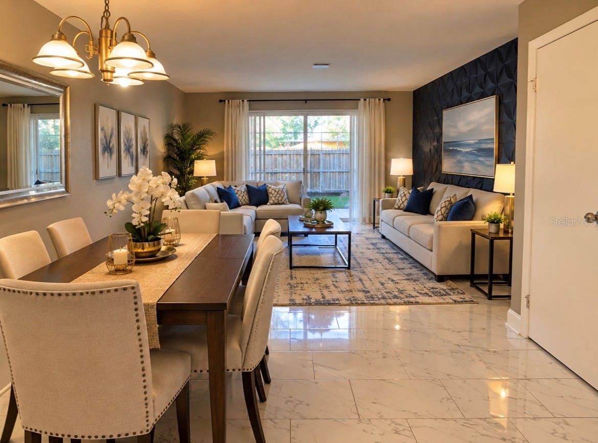 6073 AMBERLY TERRACE, #T13, Orlando, FL 32822 virtual staged living/dining room