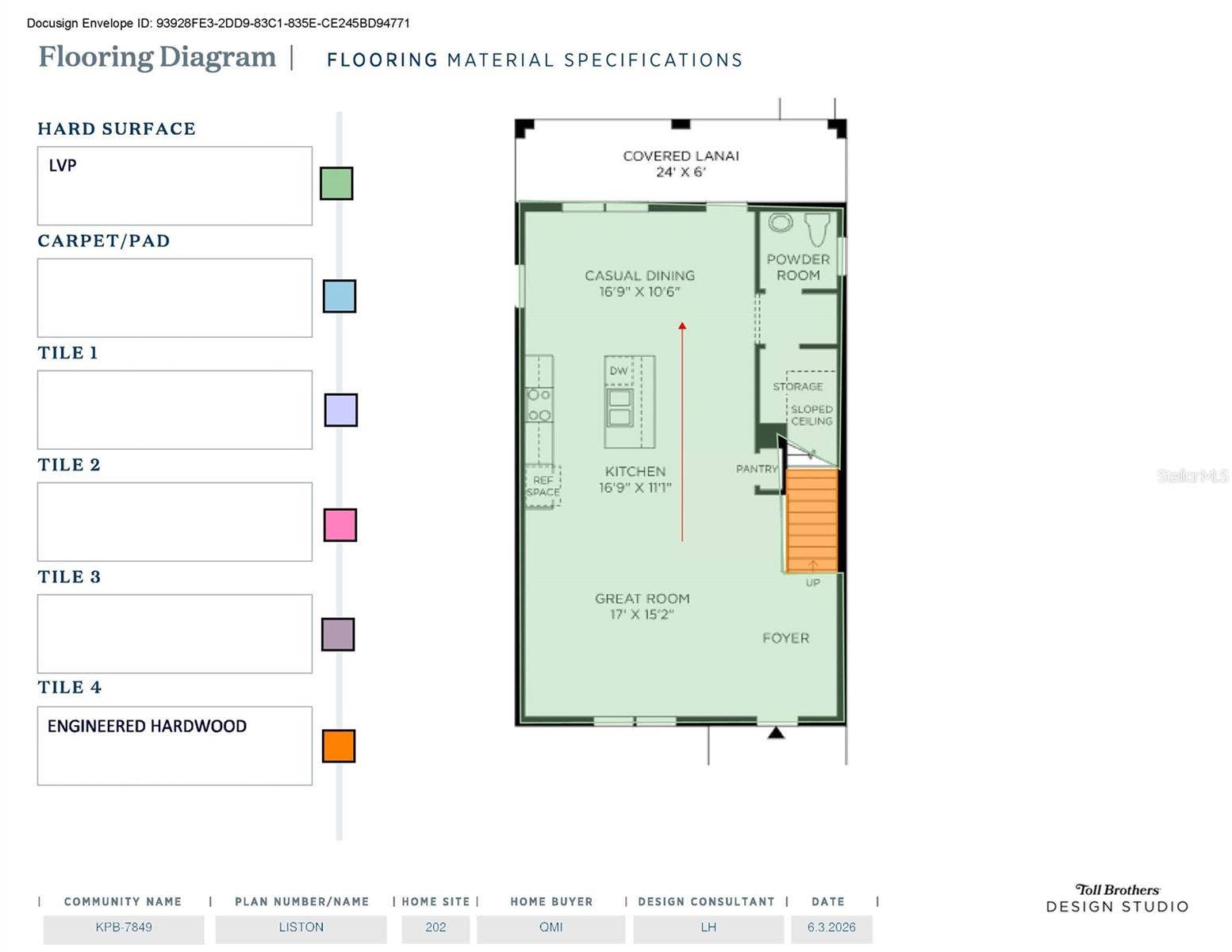 2620 LONG PINE AVENUE, Apopka, FL 32712 First floor diagram showcasing flooring upgrades