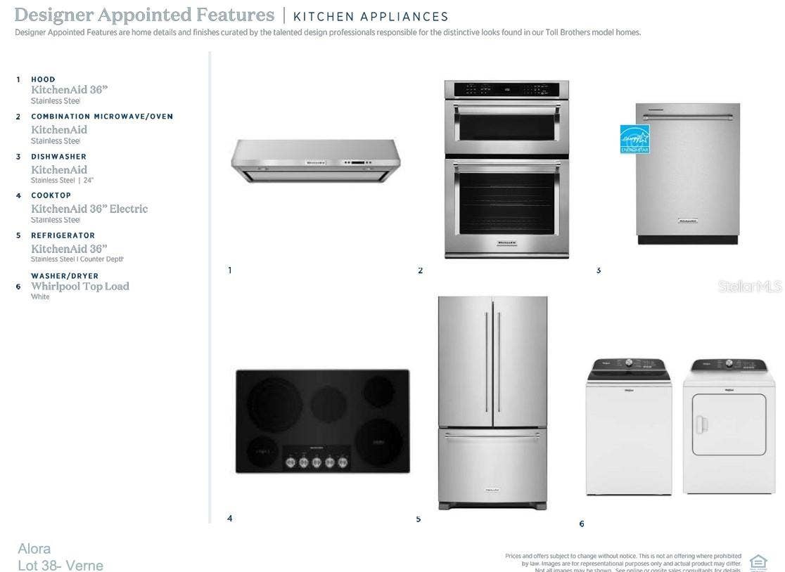Kitchen Aid kitchen appliances and Whirlpool washer and dryer