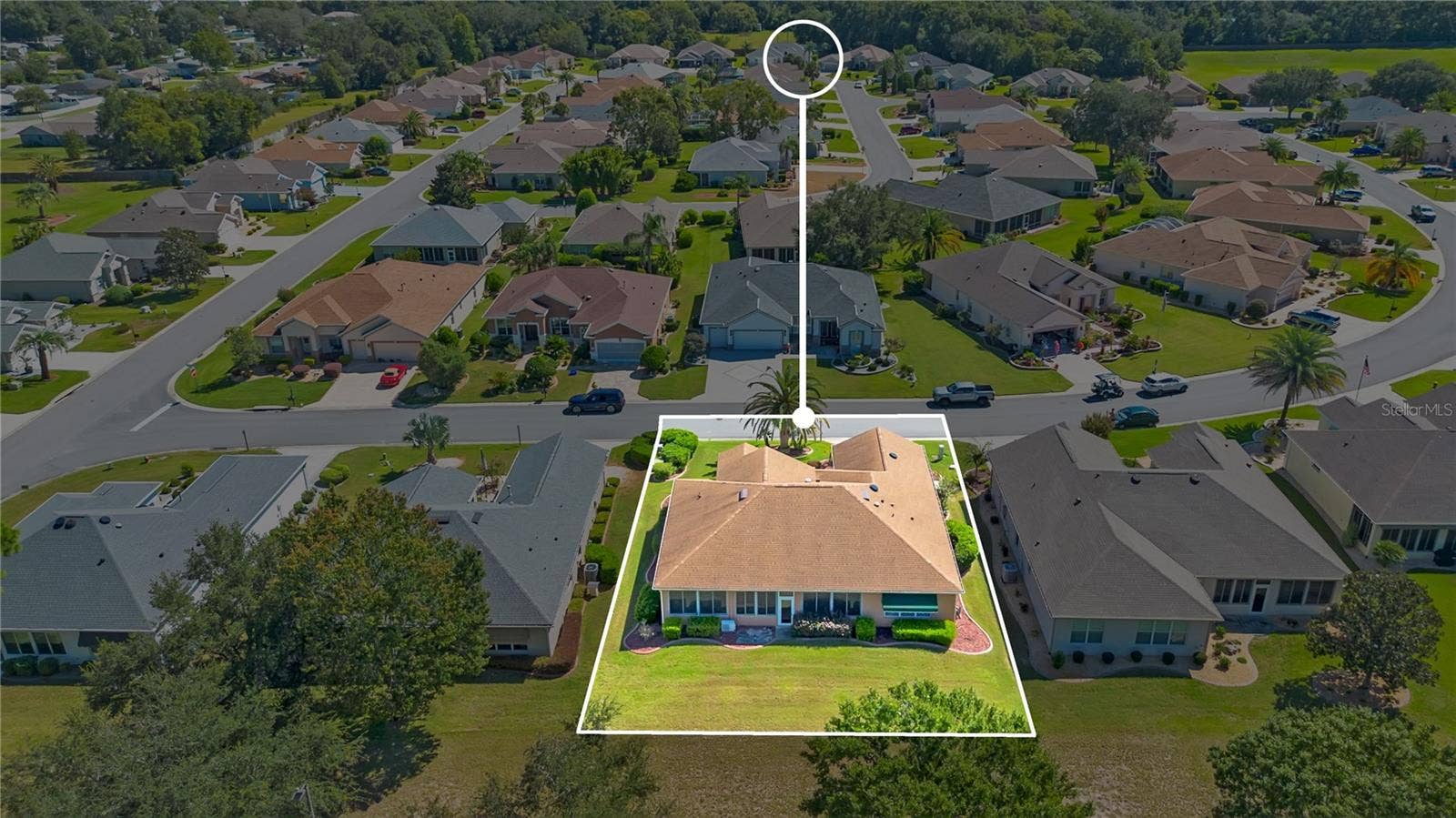 Aerial view identifies the home's location within Spruce Creek Golf & Country Club.