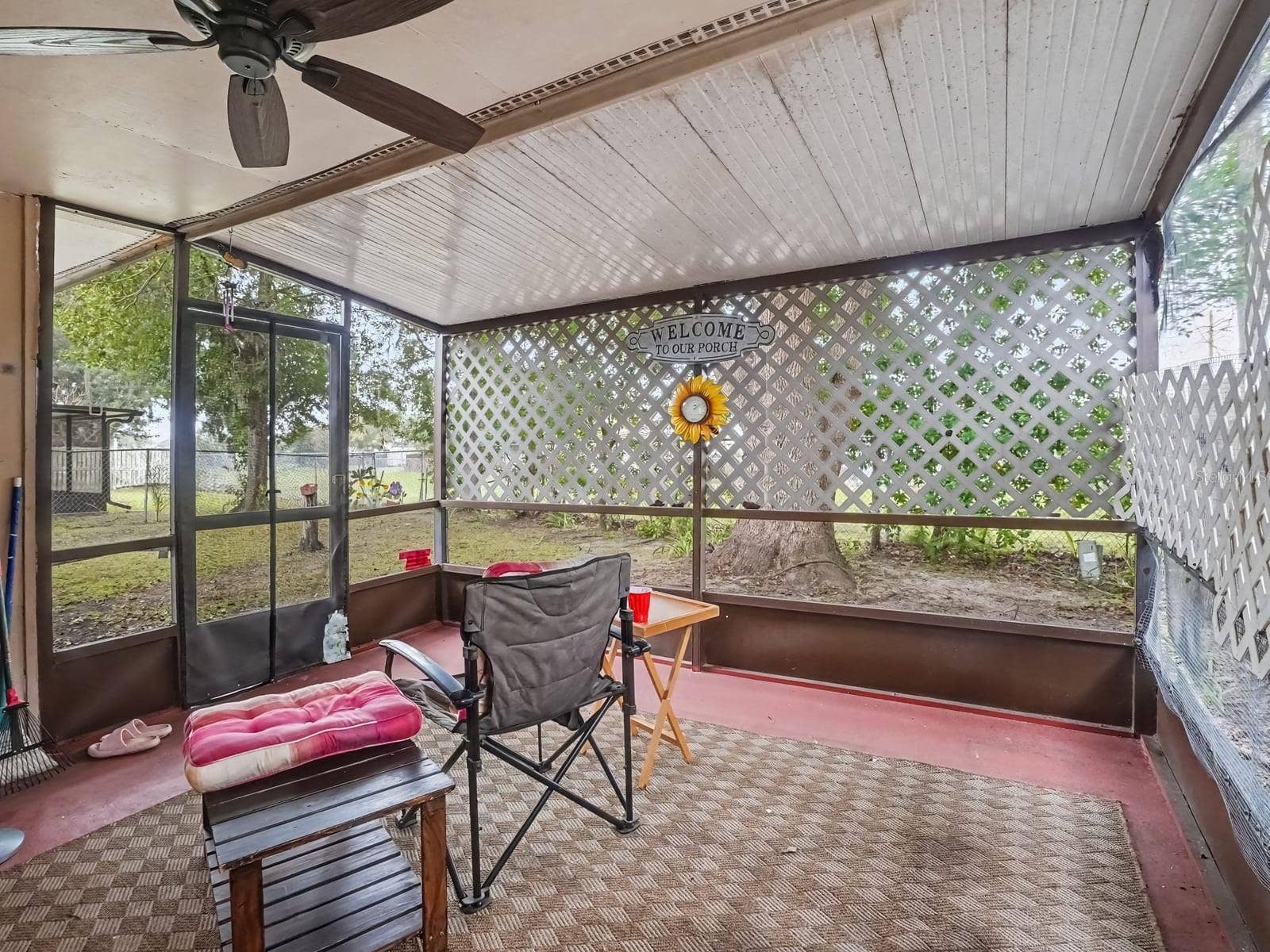 Covered Porch with Ceiling Fan & Lattice Privacy Screening