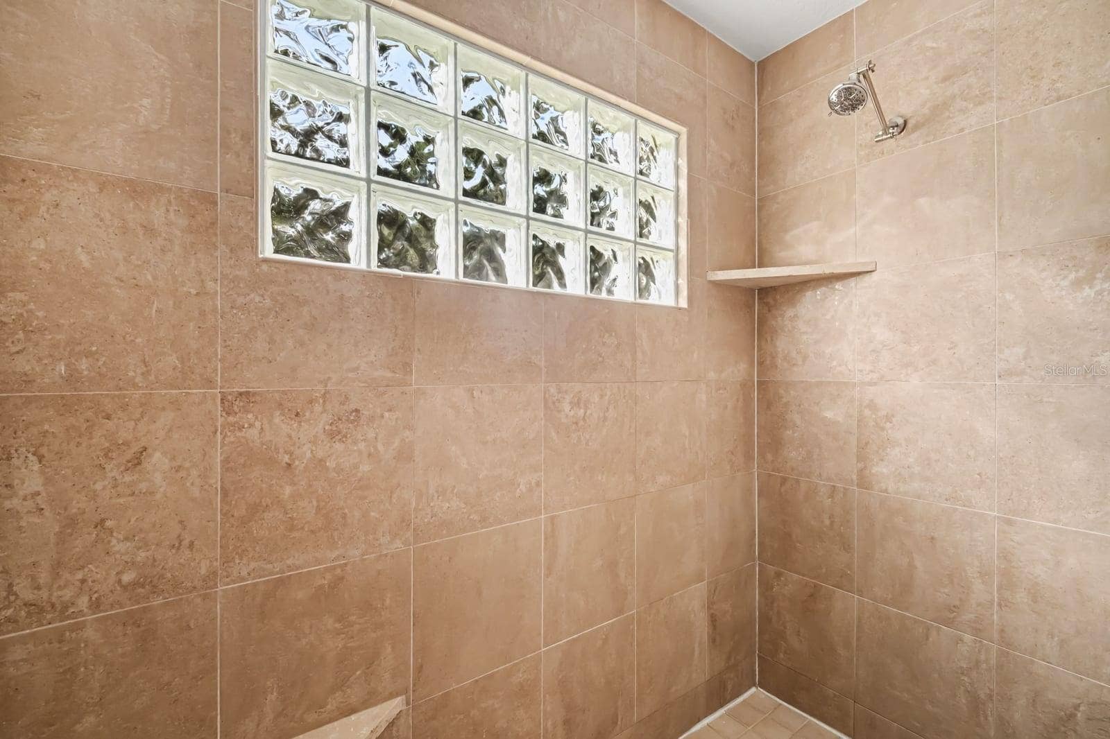5560 BOB WHITE TRAIL, Mims, FL 32754 Shower Stall with Decorative Glass Block Window and Tile Details