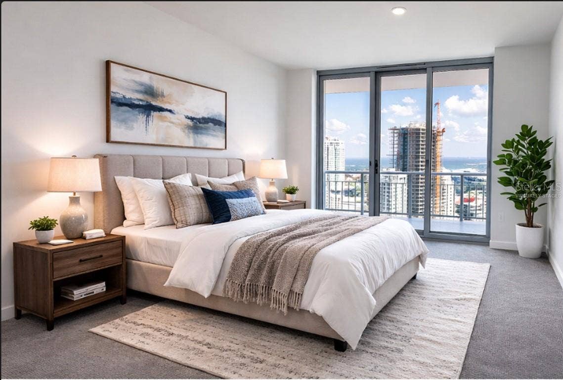 400 CENTRAL AVENUE, #2603, St Petersburg, FL 33701 Bedroom #2 with Access to 52' (Length) Balcony in the Sky - Virtually Staged