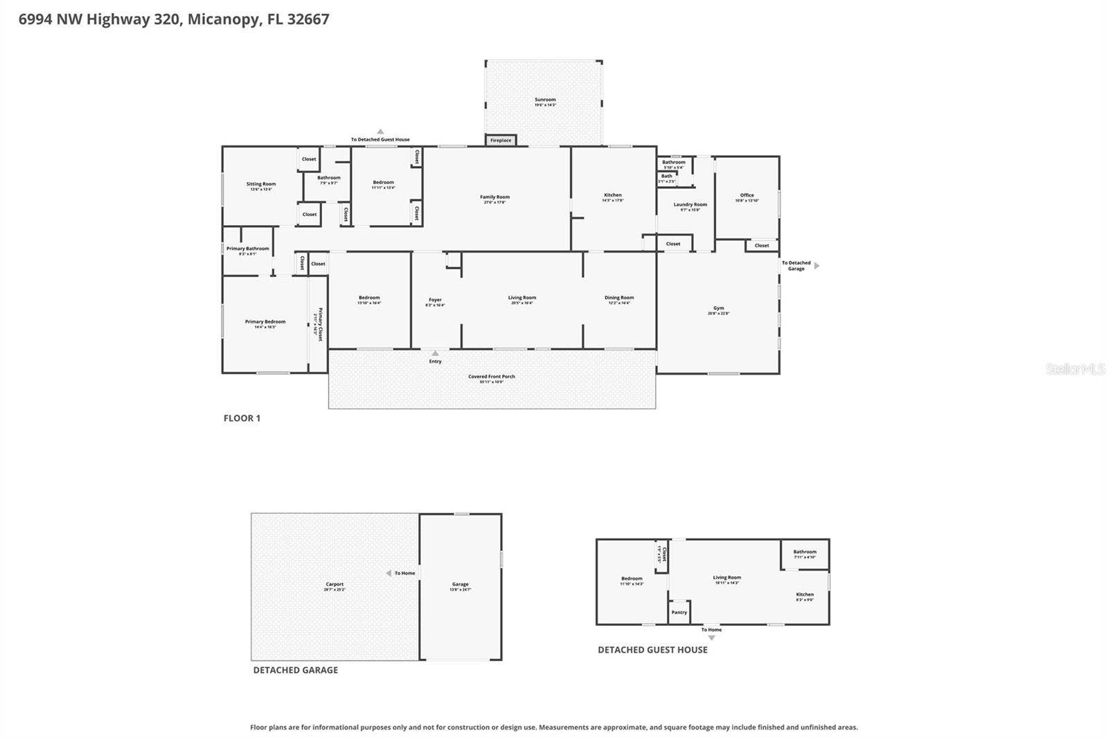 Combined Floor Plan for Main House, Guest House and Garage