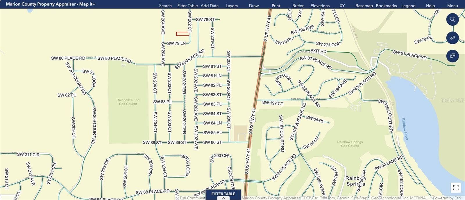 7910 SW 202ND COURT, Dunnellon, FL 34431 Home's (THE RED RECTANGLE) proximity to The RAINBOW RIVER PUBLIC ACCESS