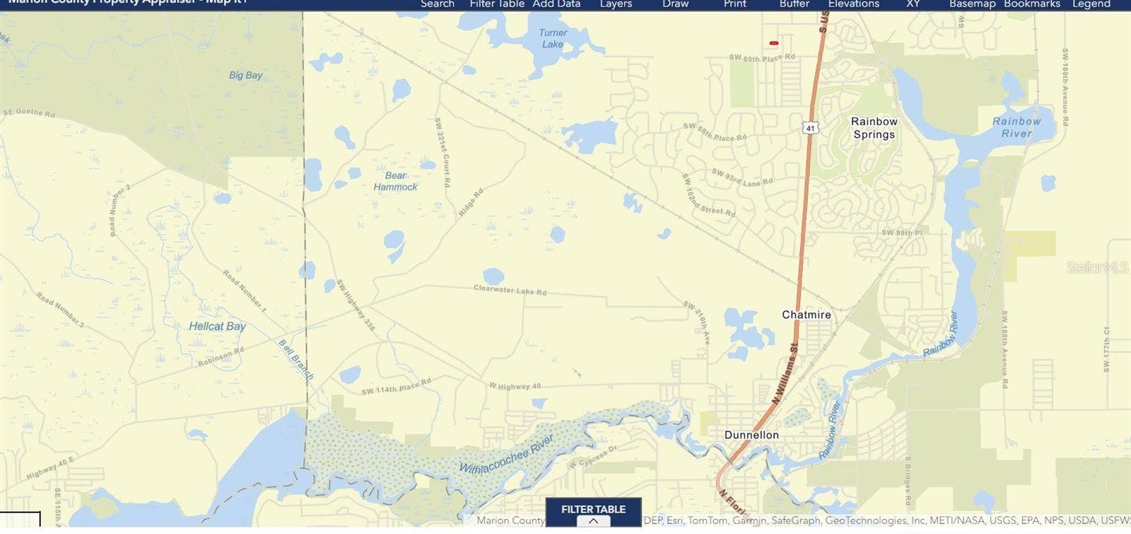7910 SW 202ND COURT, Dunnellon, FL 34431 Home's (THE RED LINE LEFT OF HWY41 ON MAP) Proximity to the twin rivers of Dunnellon & Lake Rosseaux left of Withlacoochee River