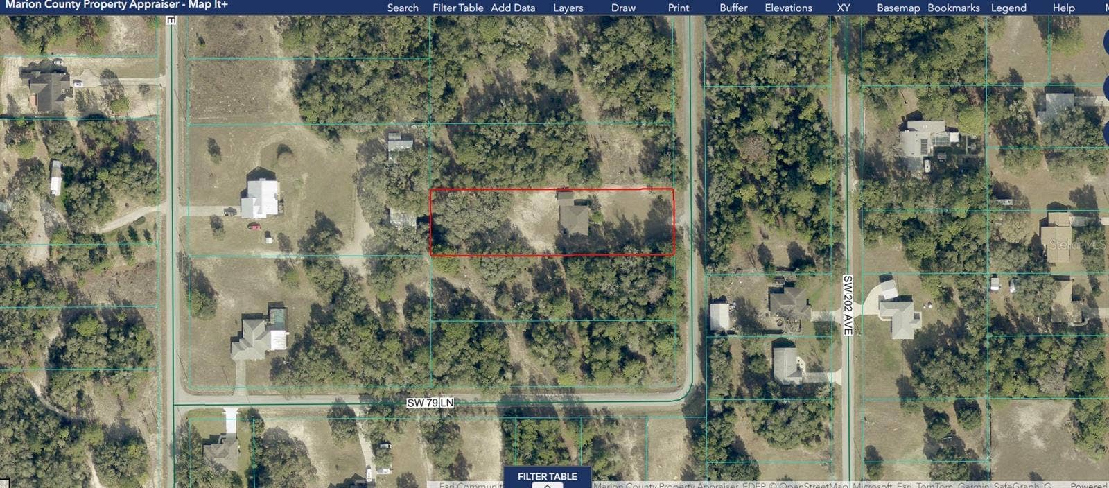 7910 SW 202ND COURT, Dunnellon, FL 34431 AERIAL ABOVE HOME RED OUTLINE