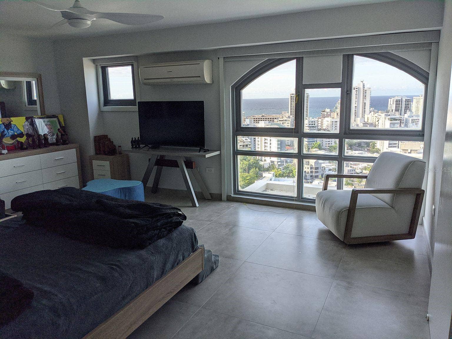 305 CALLE VILLAMIL, #PH 2001, San Juan, PR 00907 Bedroom 2 arched windows with ocean view
