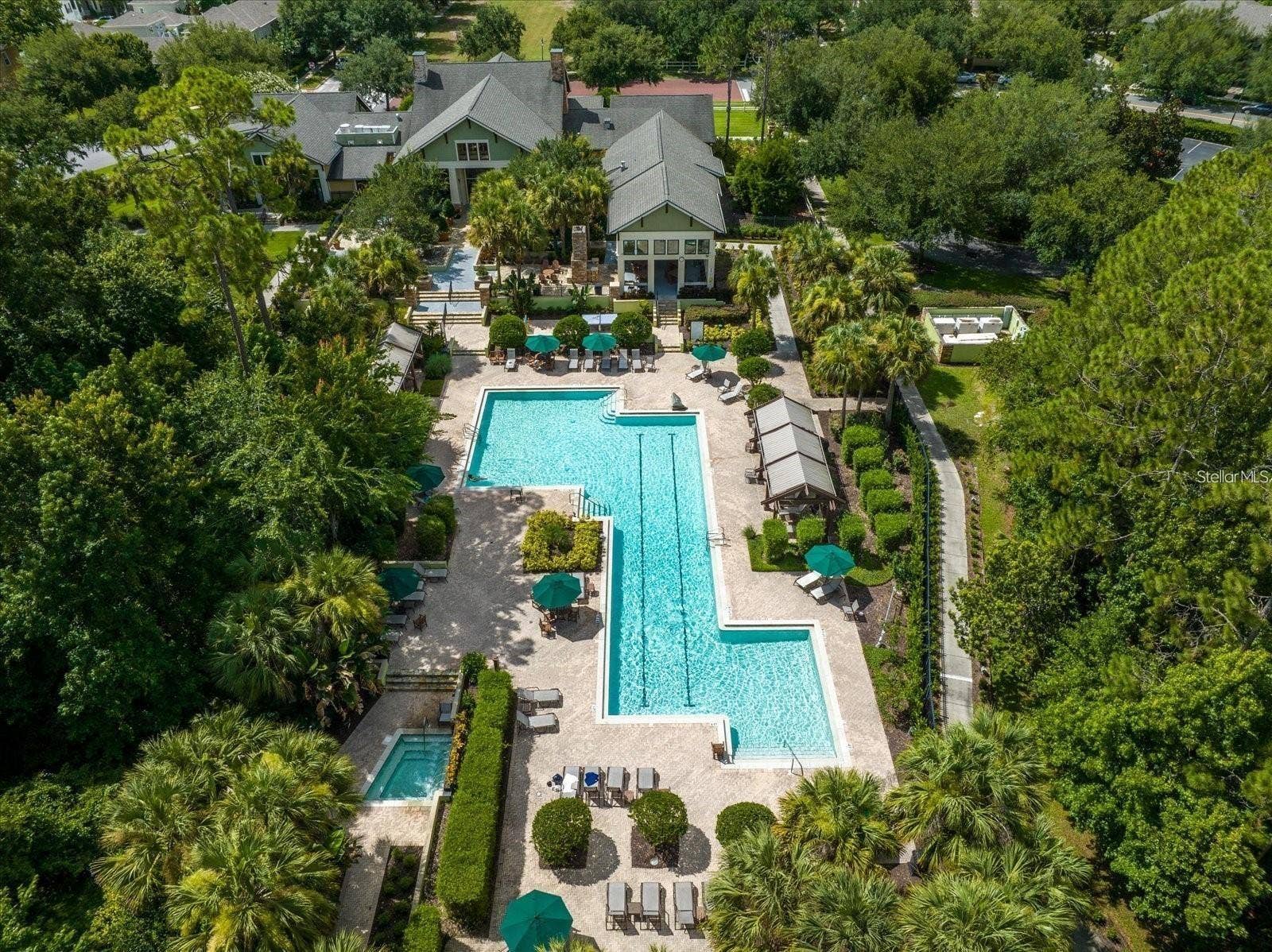 1231 WRIGHT CIR, #308, Celebration, FL 34747 Aerial of Clubhouse Pool and Spa
