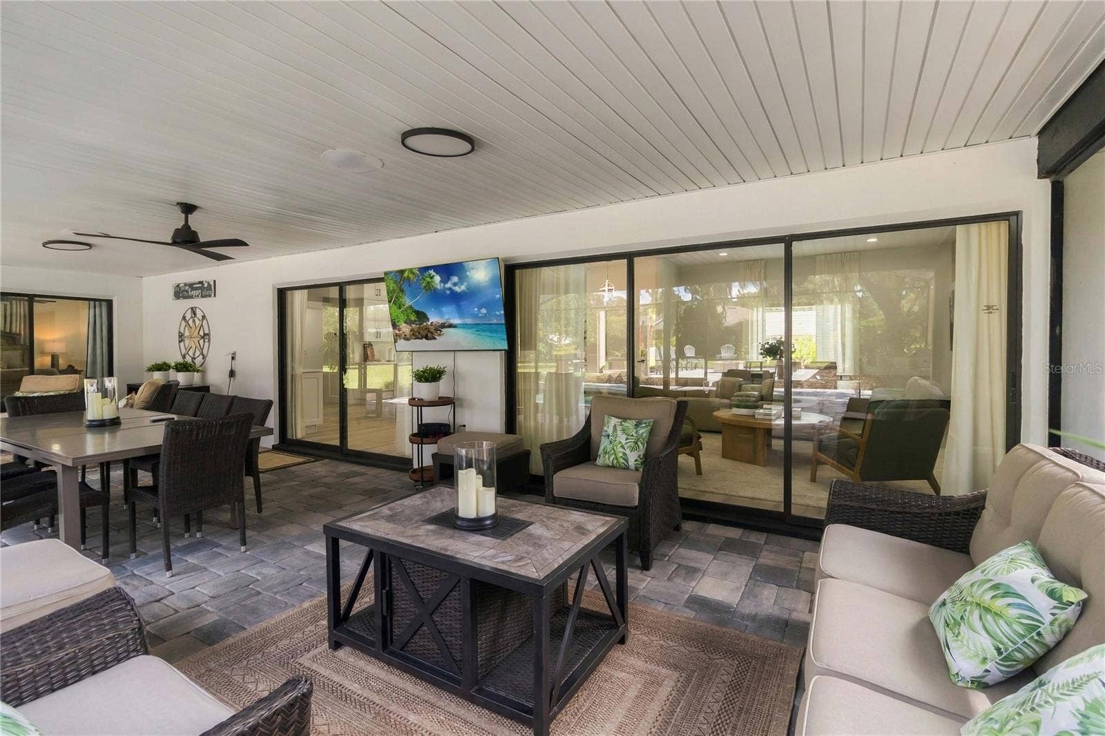 Triple and dual Sliding doors leading to the patio