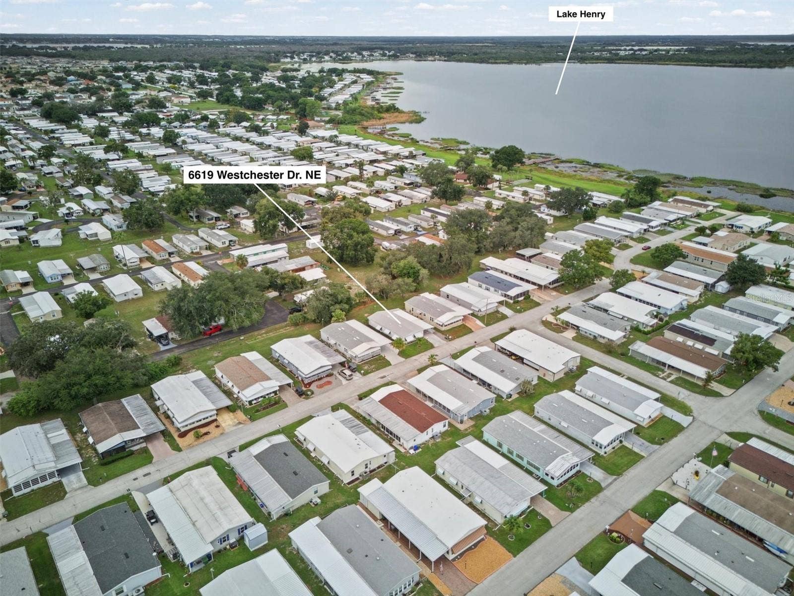 Aerial of the home and lake