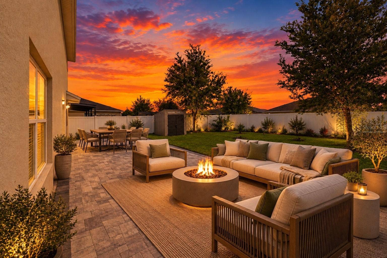 1894 CASSIDY KNOLL DRIVE, Kissimmee, FL 34744 VIRTUALLY STAGED FURNISHINGS AND SUNSET.