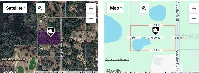 0 ARAPAHO TRAIL, Kissimmee, FL 34747 Parcel map from Stellar MLS/Matrix; Google basemap attribution retained. For reference only, not a survey. Buyer to verify boundaries, dimensions and acreage.