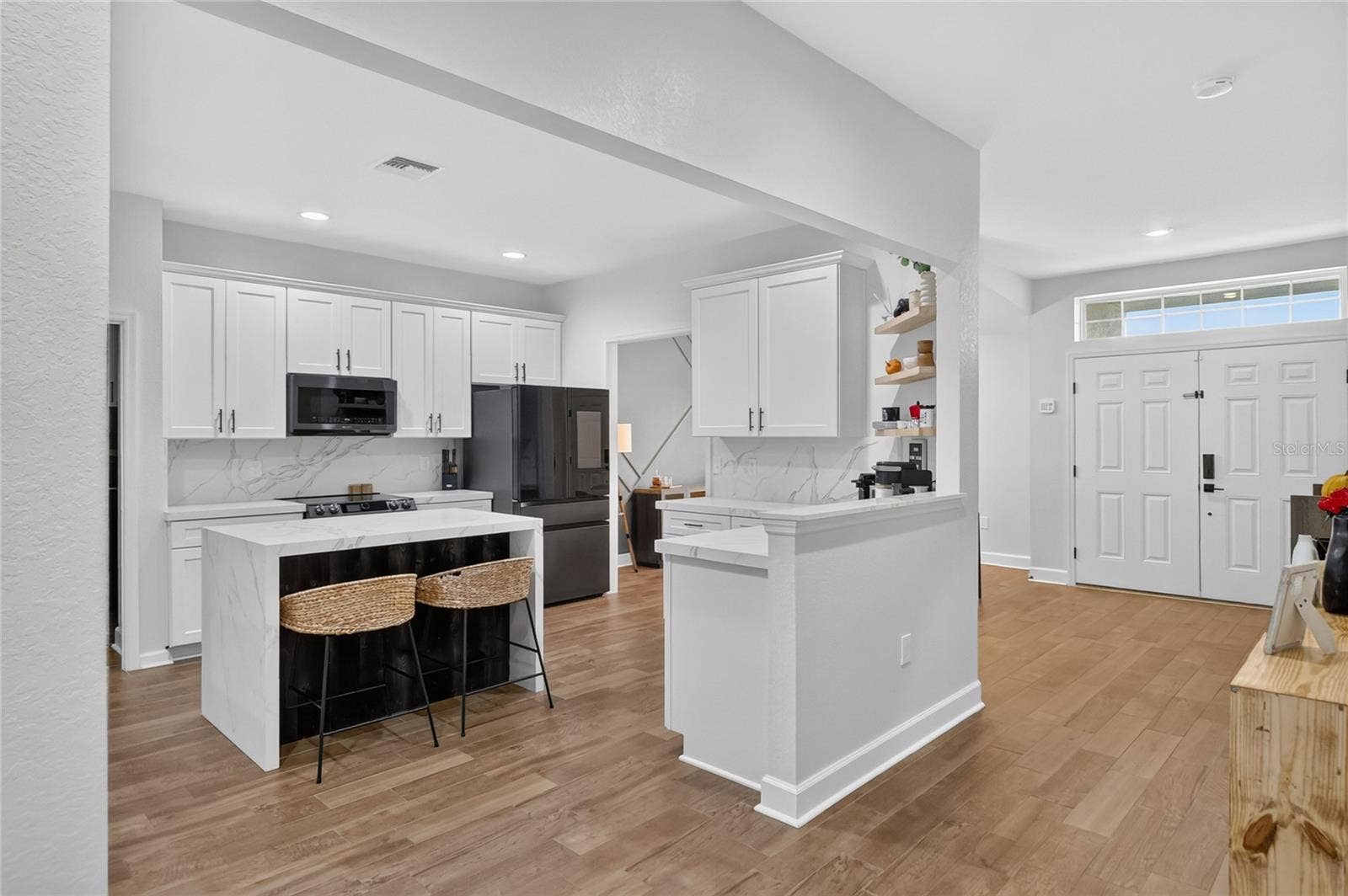 Kitchen with waterfall island