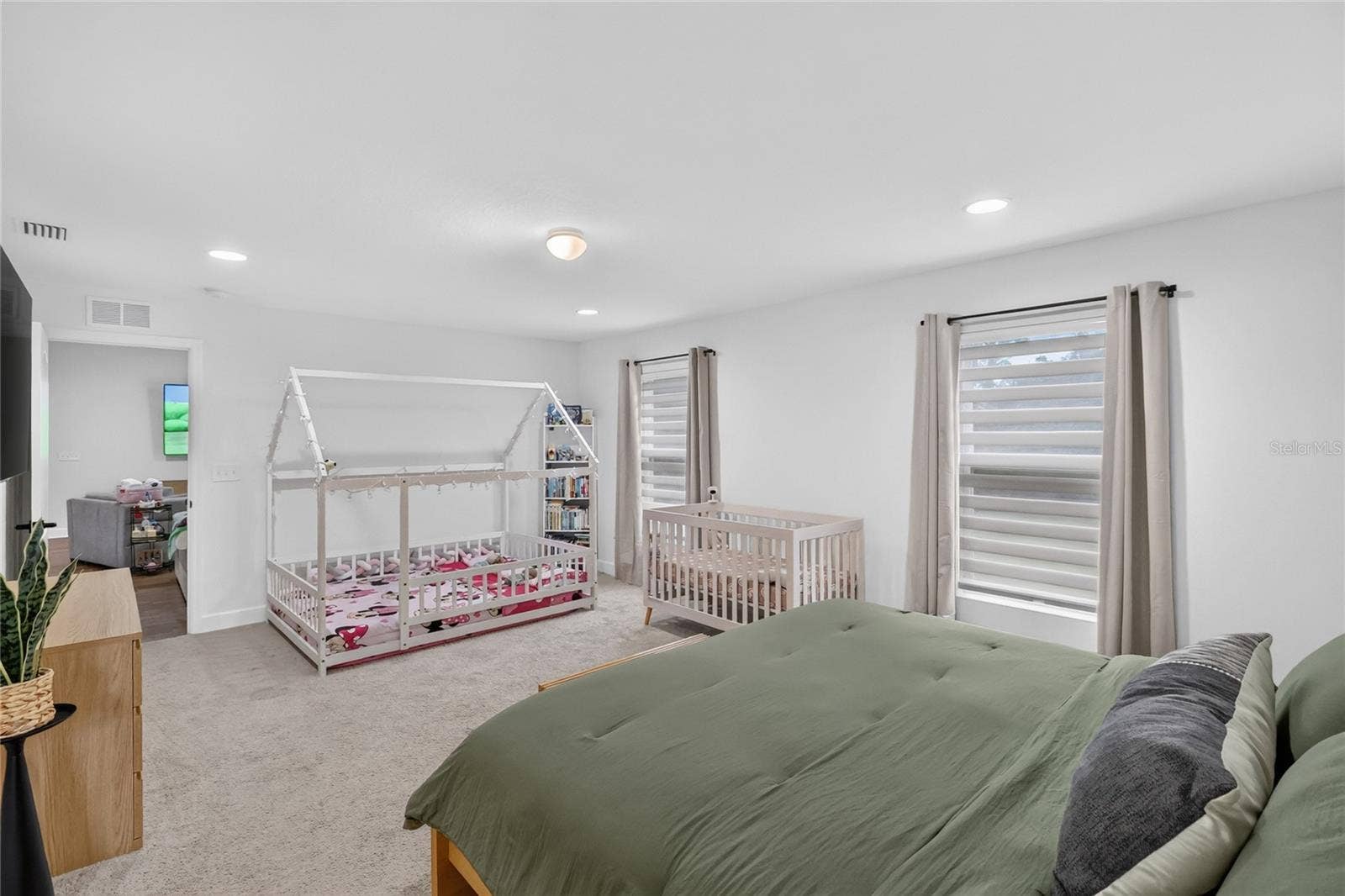 2 windows make the room light and bright but comes with blinds