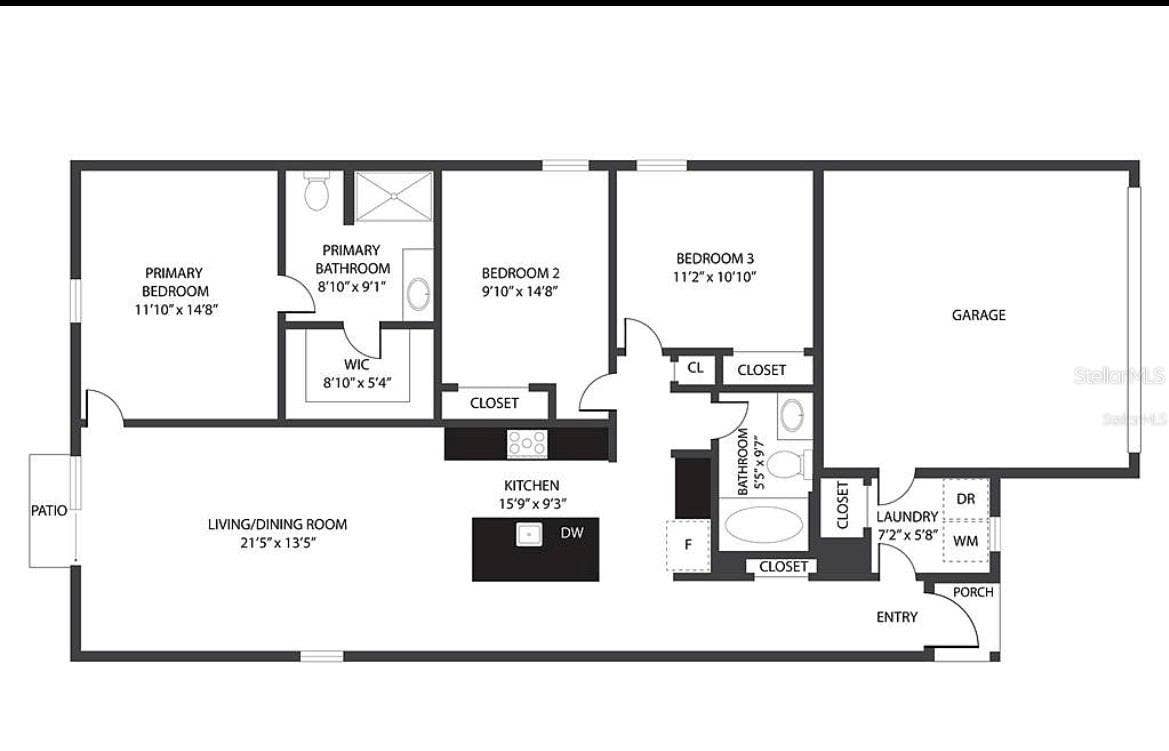 Home Floorplan w/added privacy door in Primary Bathroom