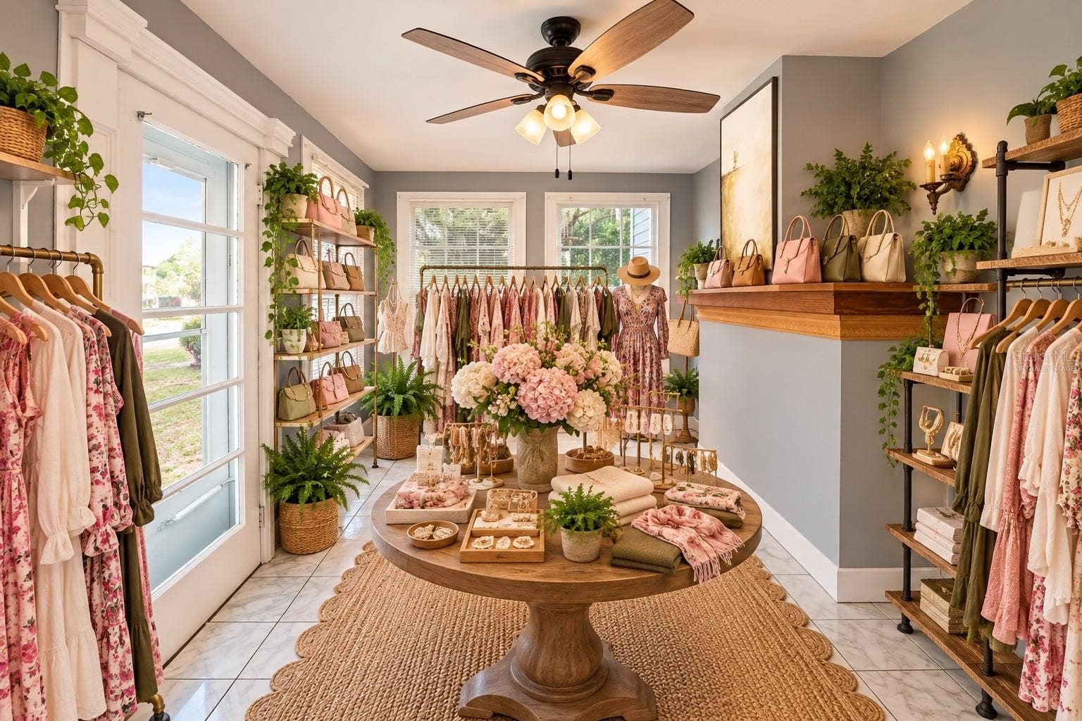 Foyer/Florida Room (virtually staged as a boutique)