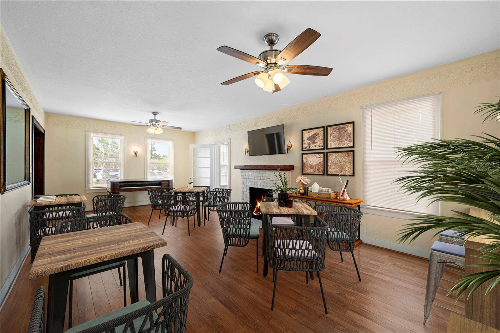Living room (virtually staged as a cafe)