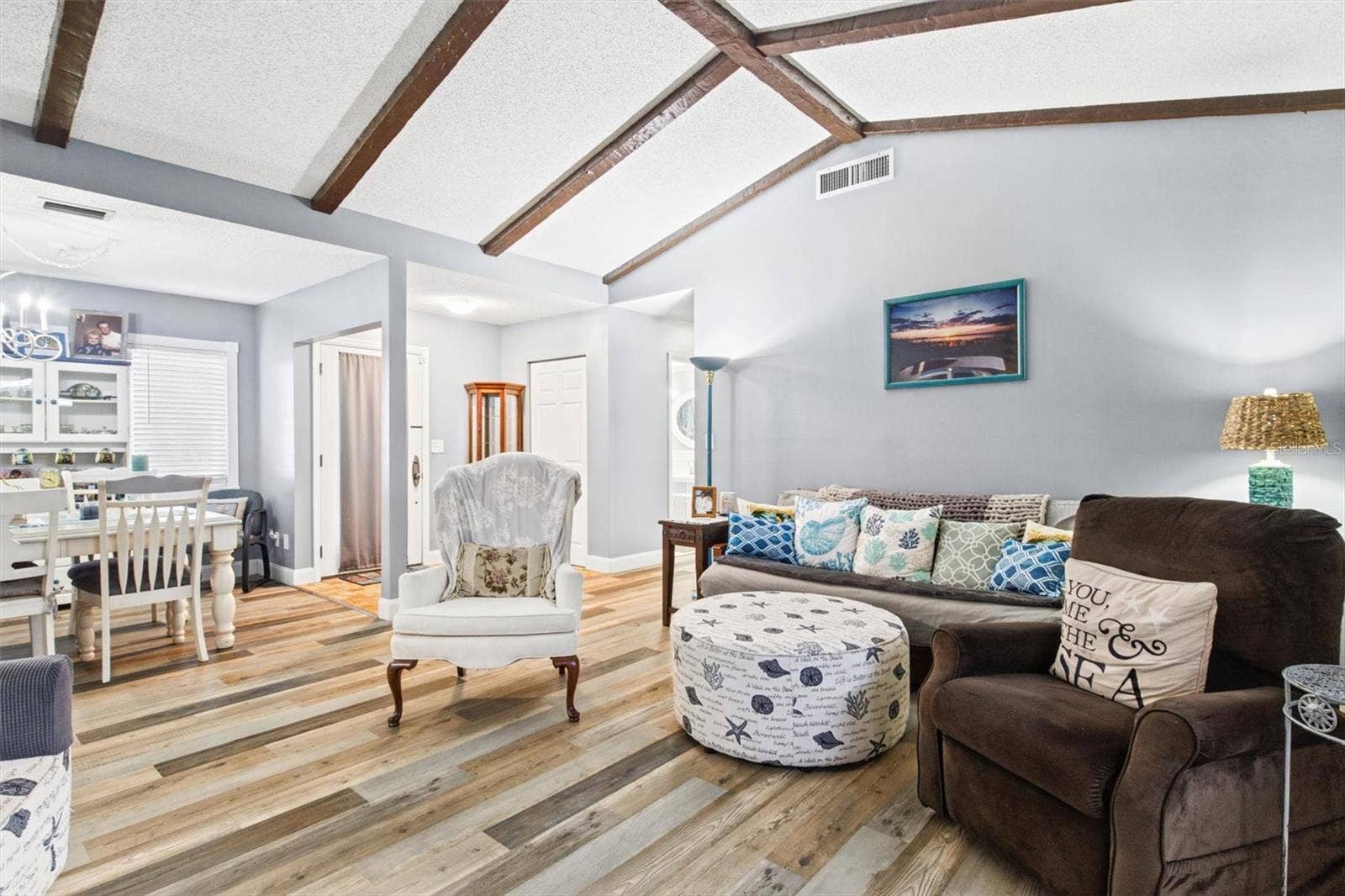 273 MARIPOSA STREET, Winter Haven, FL 33884 Living Room - Vaulted Ceiling with Wood Beams