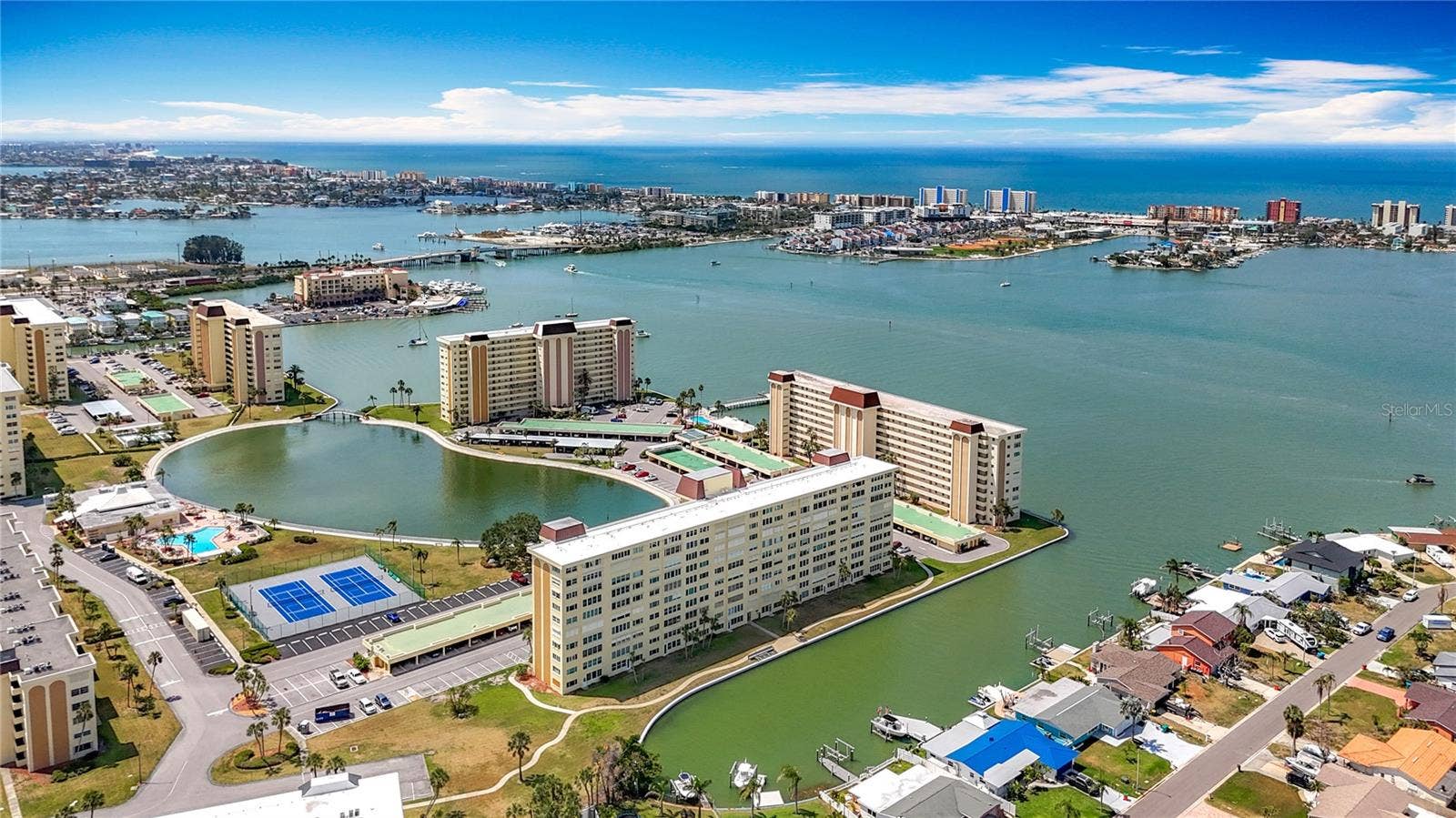 4725 COVE CIRCLE, #908, St Petersburg, FL 33708 Another nice aerial view of the back of the Columbia building and the different areas in the Sea Tower community