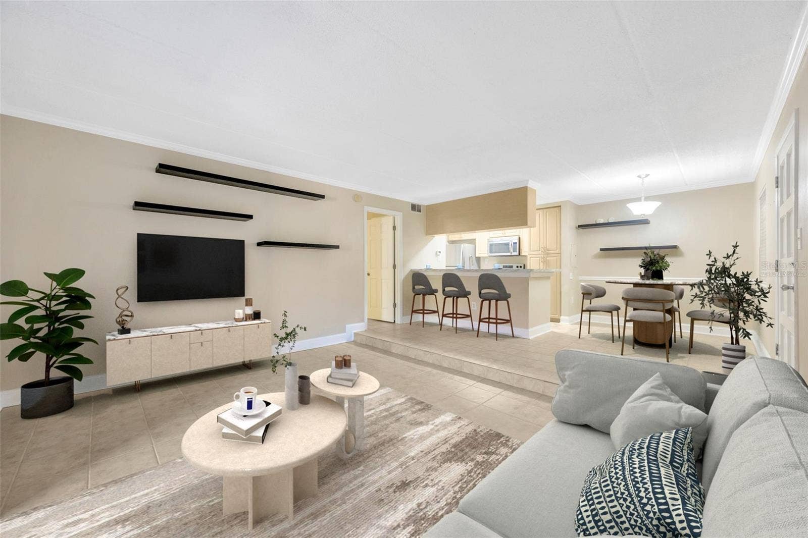 5305 SAN SEBASTIAN COURT, #127, Tampa, FL 33609 Living room/dining/bar Virtually Staged