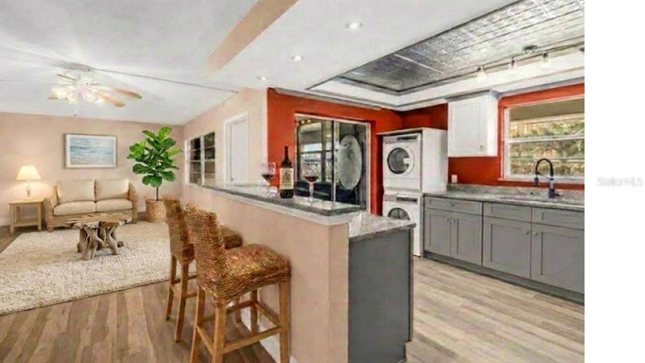 4455 DUHME ROAD, #109, St Petersburg, FL 33708 virtual staged kitchen living/dining
