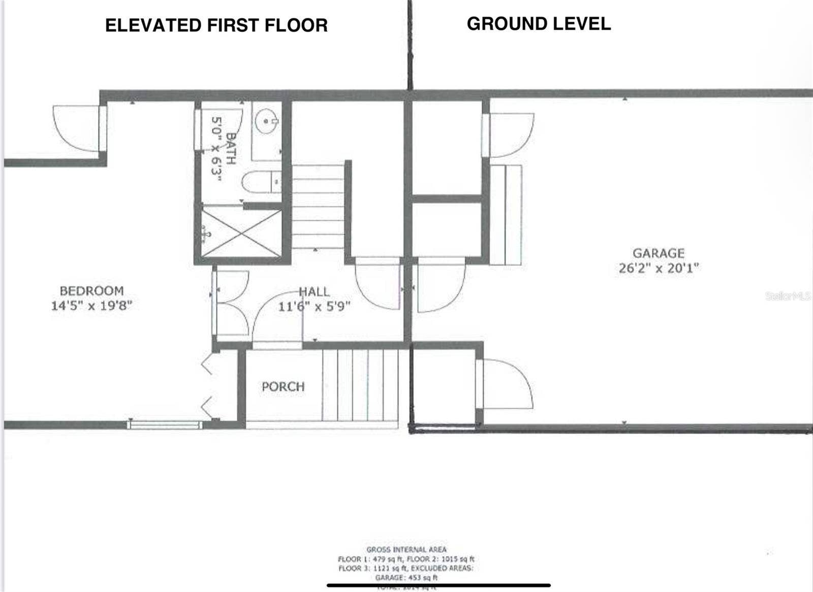 Ground Level: Garage.  First Floor:  Guest/Office Suite