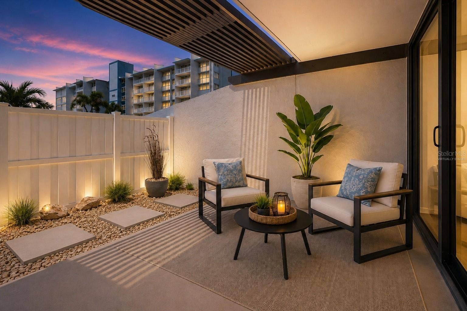 450 TREASURE ISLAND CAUSEWAY, #102, Treasure Island, FL 33706 Covered Patio 16 x 9 virtually staged