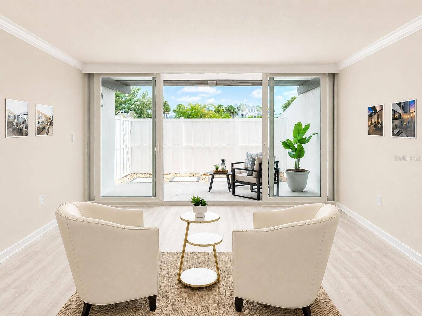 450 TREASURE ISLAND CAUSEWAY, #102, Treasure Island, FL 33706 Living room currently overlooking New Patio/Courtyard area