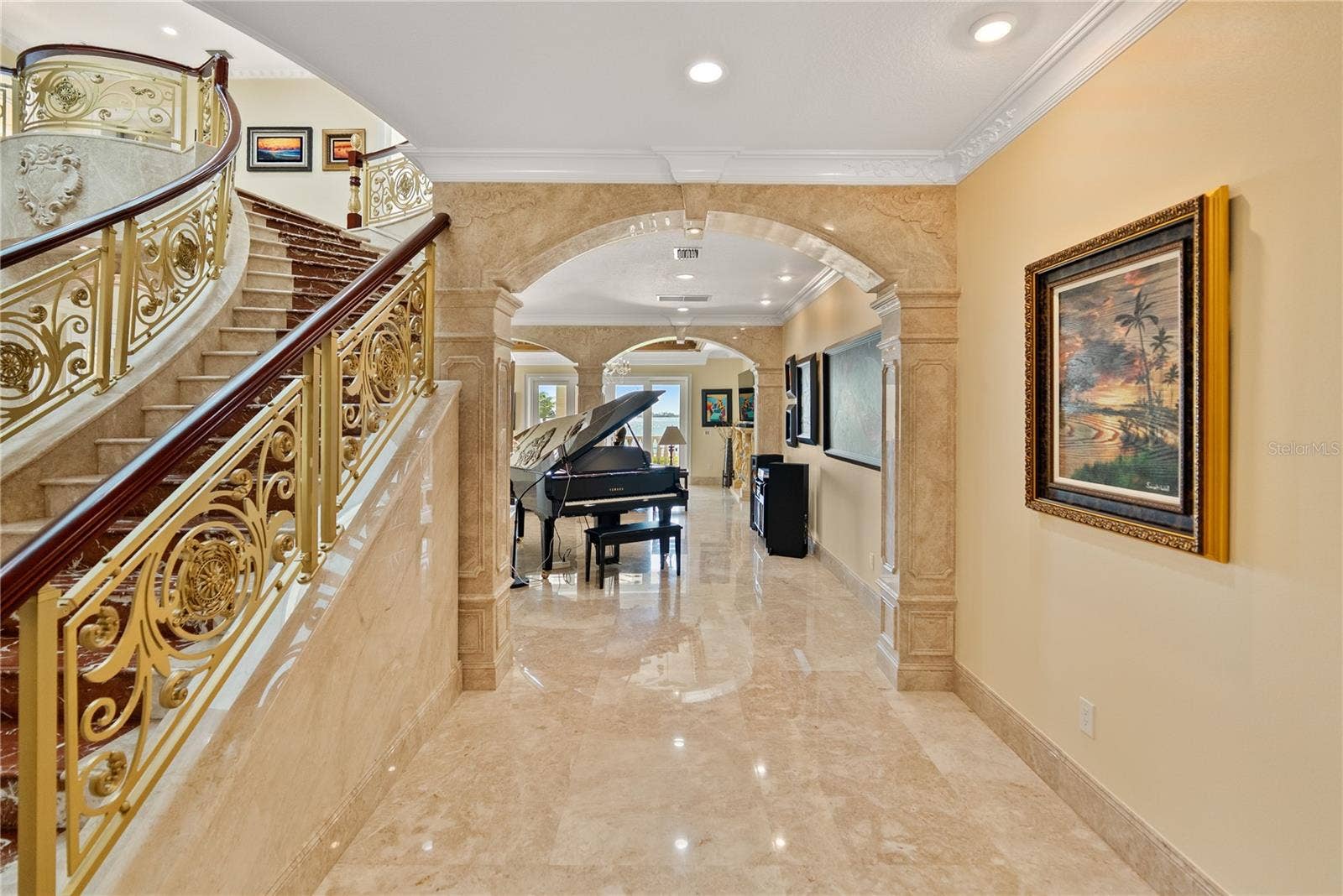 2000 PARK STREET N, St Petersburg, FL 33710 Gallery-style corridor ideal for art display, a grand piano, or entertaining.