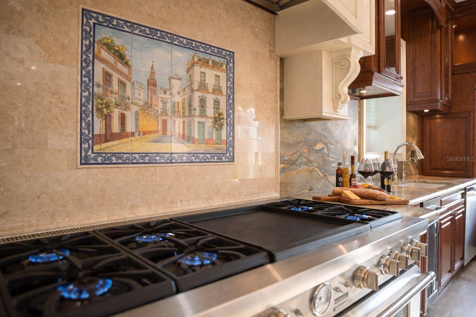2000 PARK STREET N, St Petersburg, FL 33710 Thermador 60 " gas range, tile Italian country scene backspalsh.