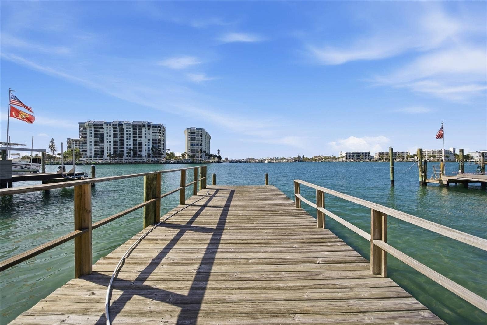 View from the backyard of the current dock looking south at The Devil's Elbow and Intracoastal towards the channel to the Gulf of Mexico.