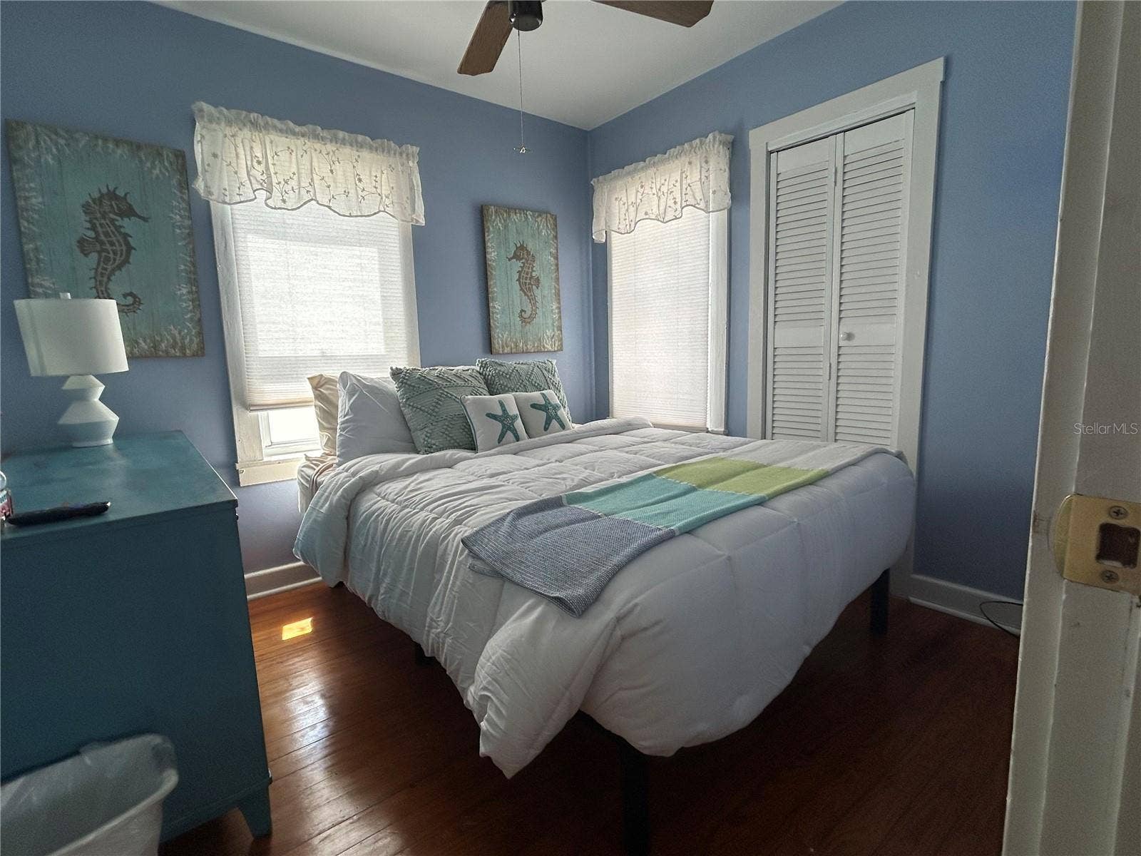Bigger of the two bedrooms has a walk in closet
