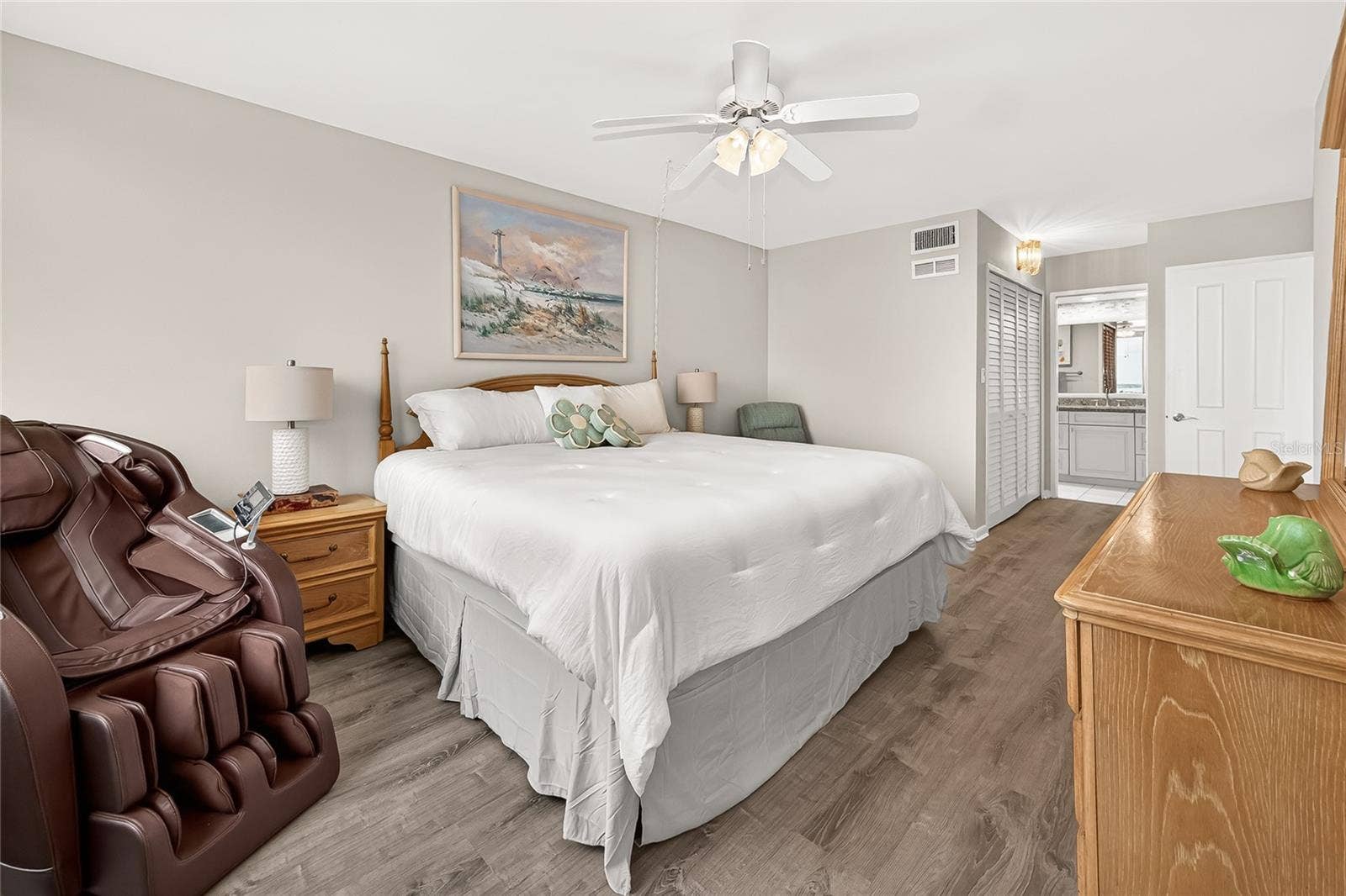 This primary bedroom has a large walk in closet