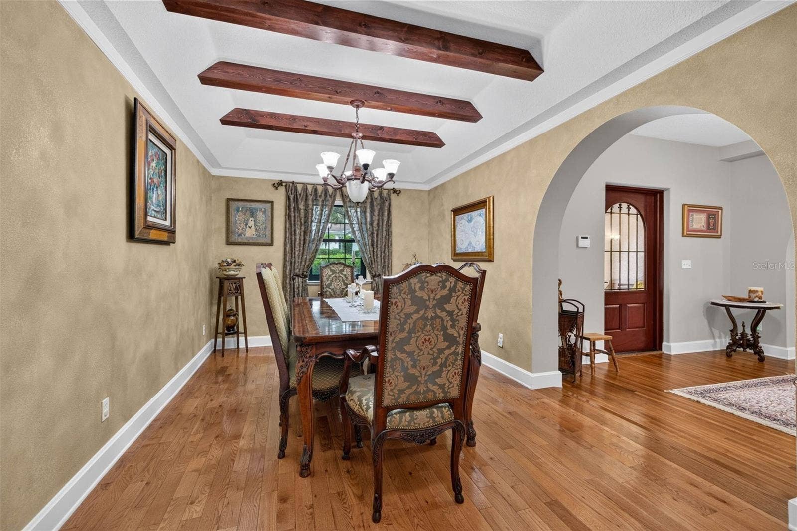 322 ROEBLING ROAD S, Belleair, FL 33756 Dining Area With Stunning Wood Beams