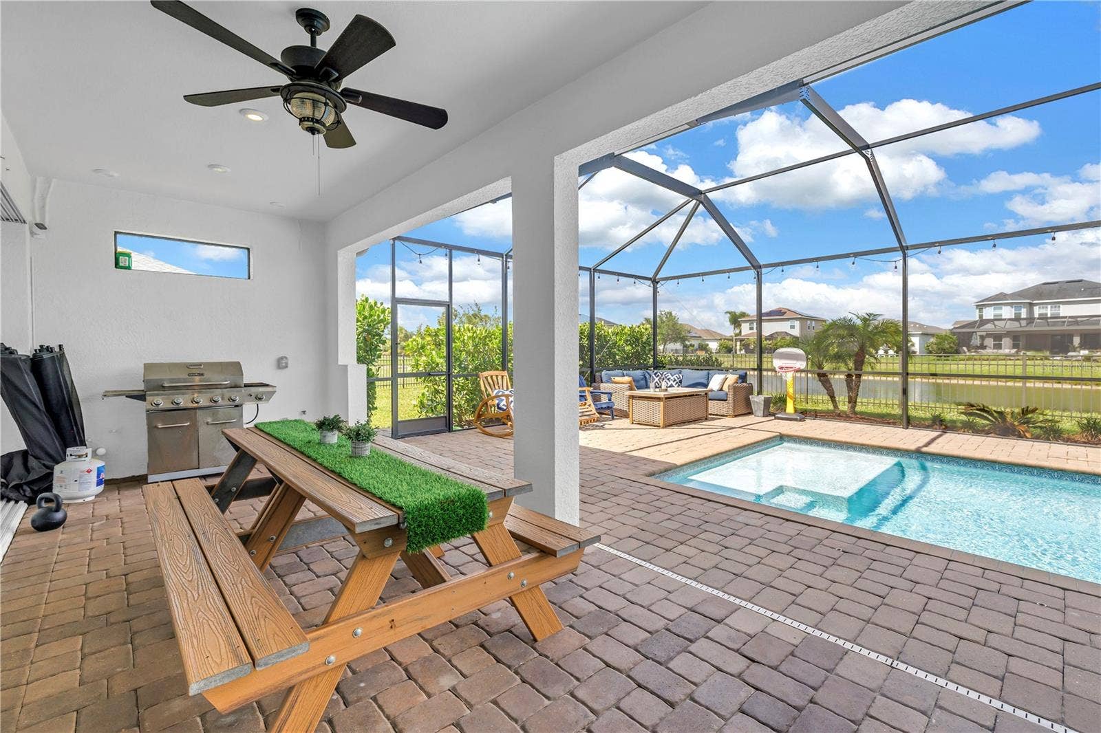 Covered pool patio.